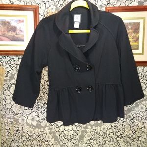 Sara Campbell black peacoat ruffled edge double breast Chevron design button up